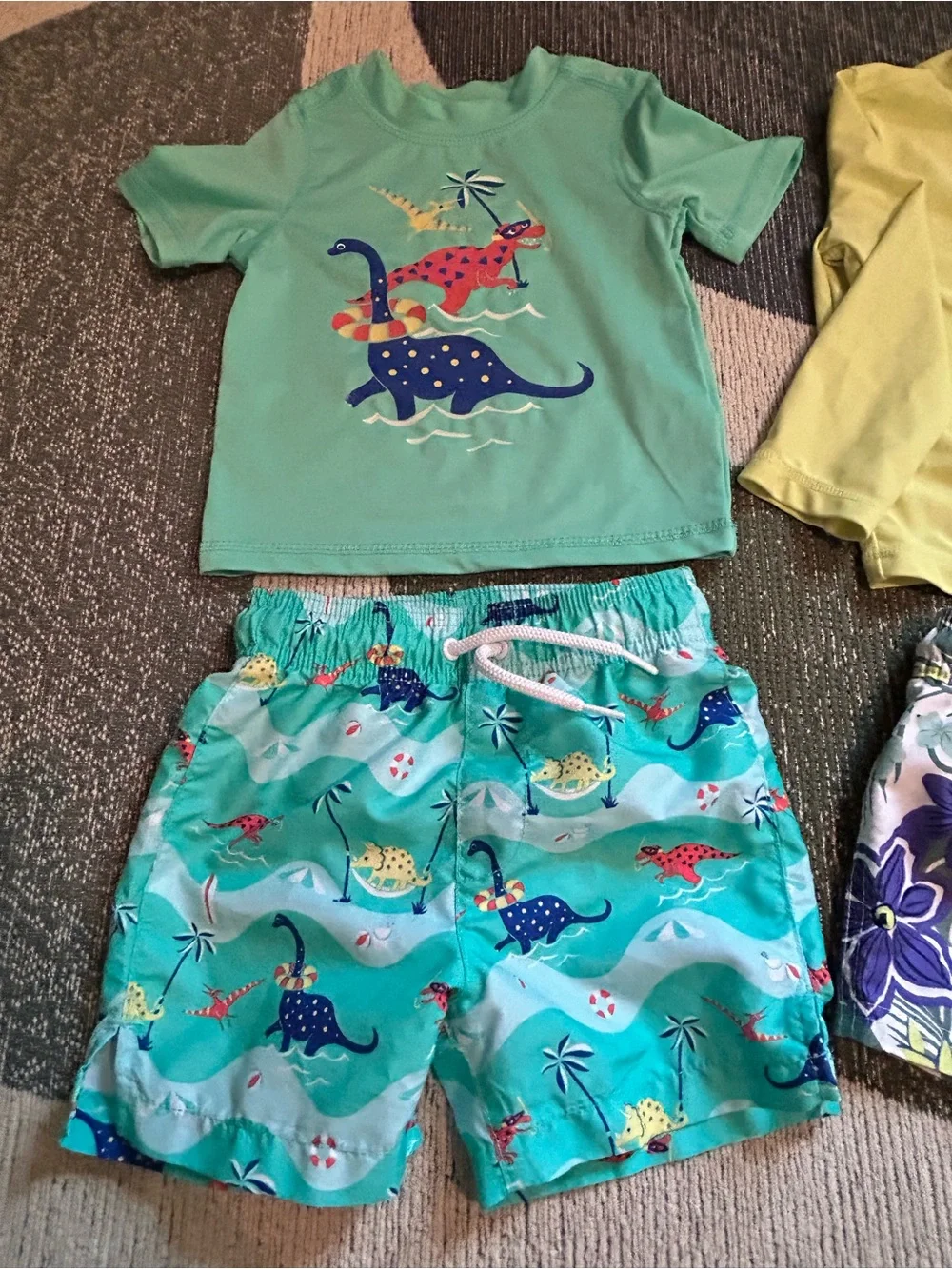 Kids' Rash Guard Swim Set in Teal & Yellow - 2-Pack